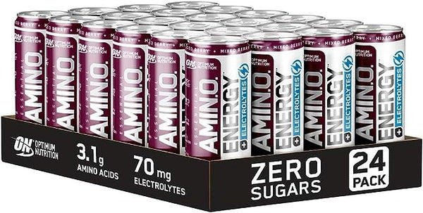 Βέλτιστη διατροφή βασική αμινο ενέργεια + ηλεκτρολύτες | Ενεργειακό ποτό χωρίς ζάχαρη EAA με ηλεκτρολύτες και καφεΐνη x 24