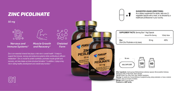 FUELUP - Zinc Picolinate 50mg, 60 veg caps - Image 2