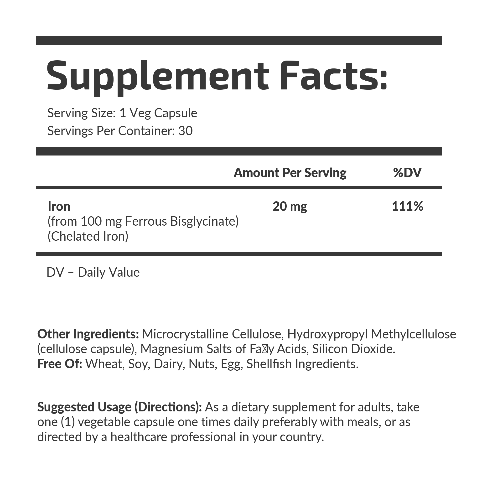 FUELUP - Chelated Iron 20mg, 30vegcaps - Image 2